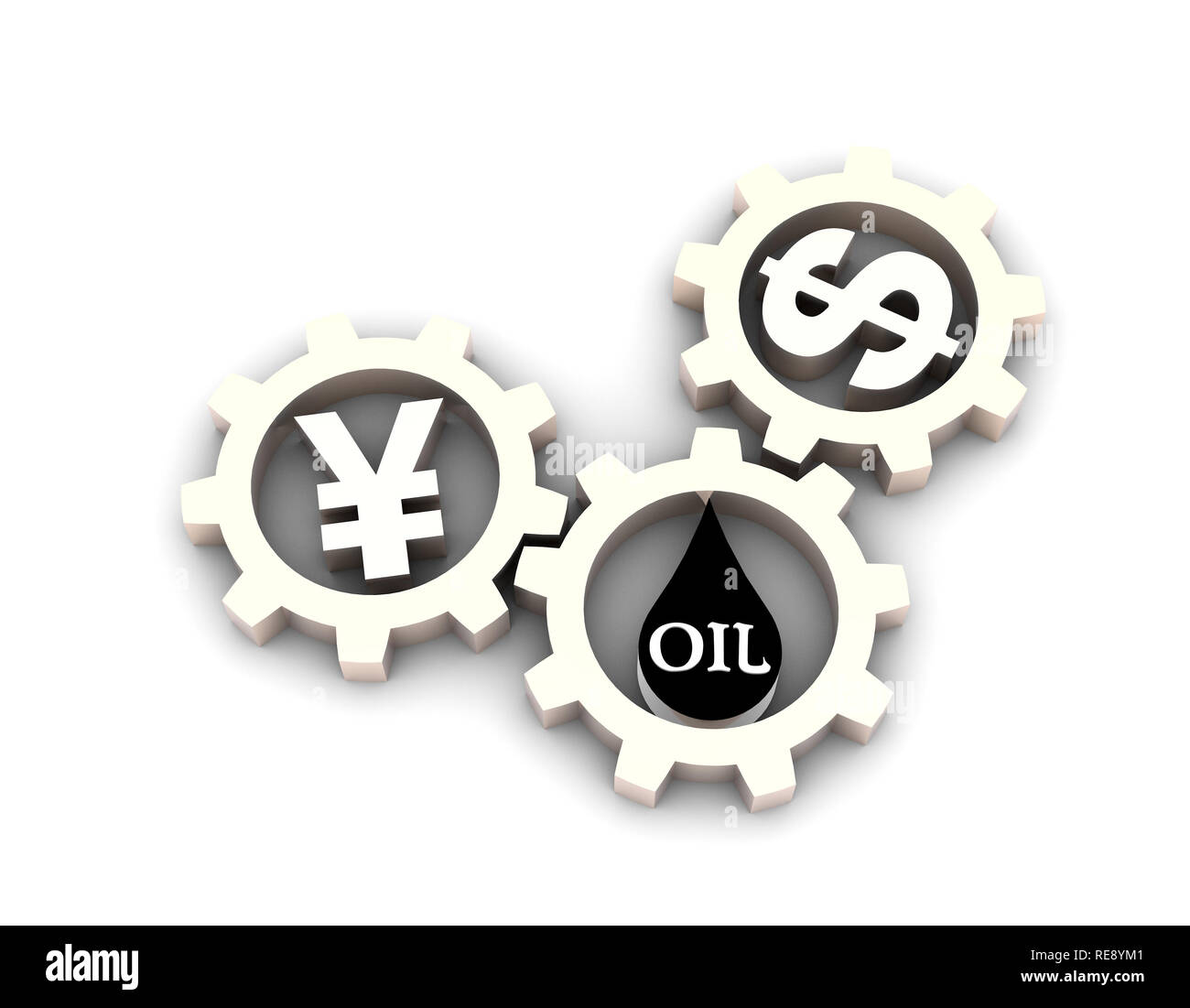 Exchange of RMB and oil, oil and renminbi, energy money, currency symbols and gears Stock Photo