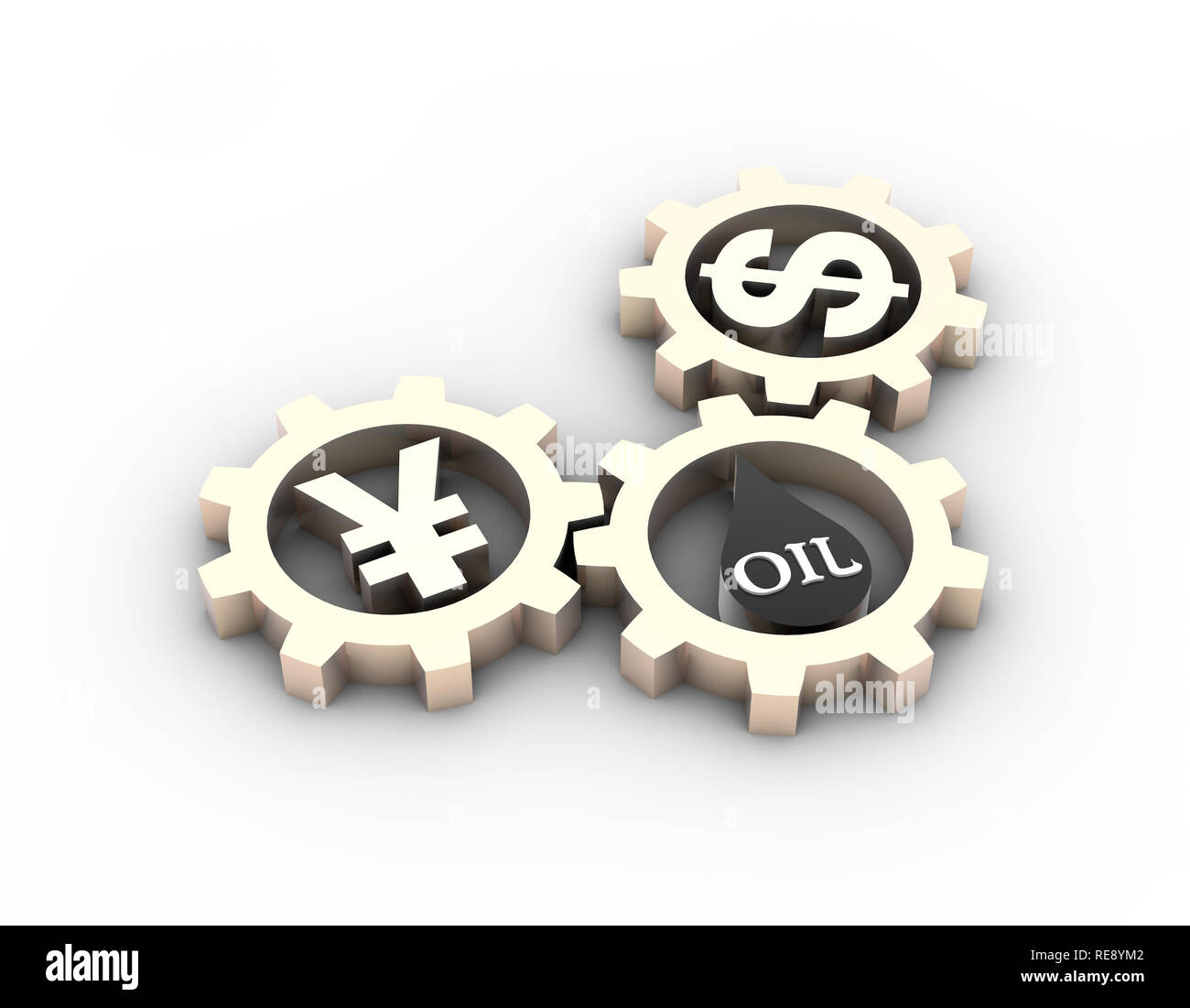 Exchange of RMB and oil, oil and renminbi, energy money, currency symbols and gears Stock Photo