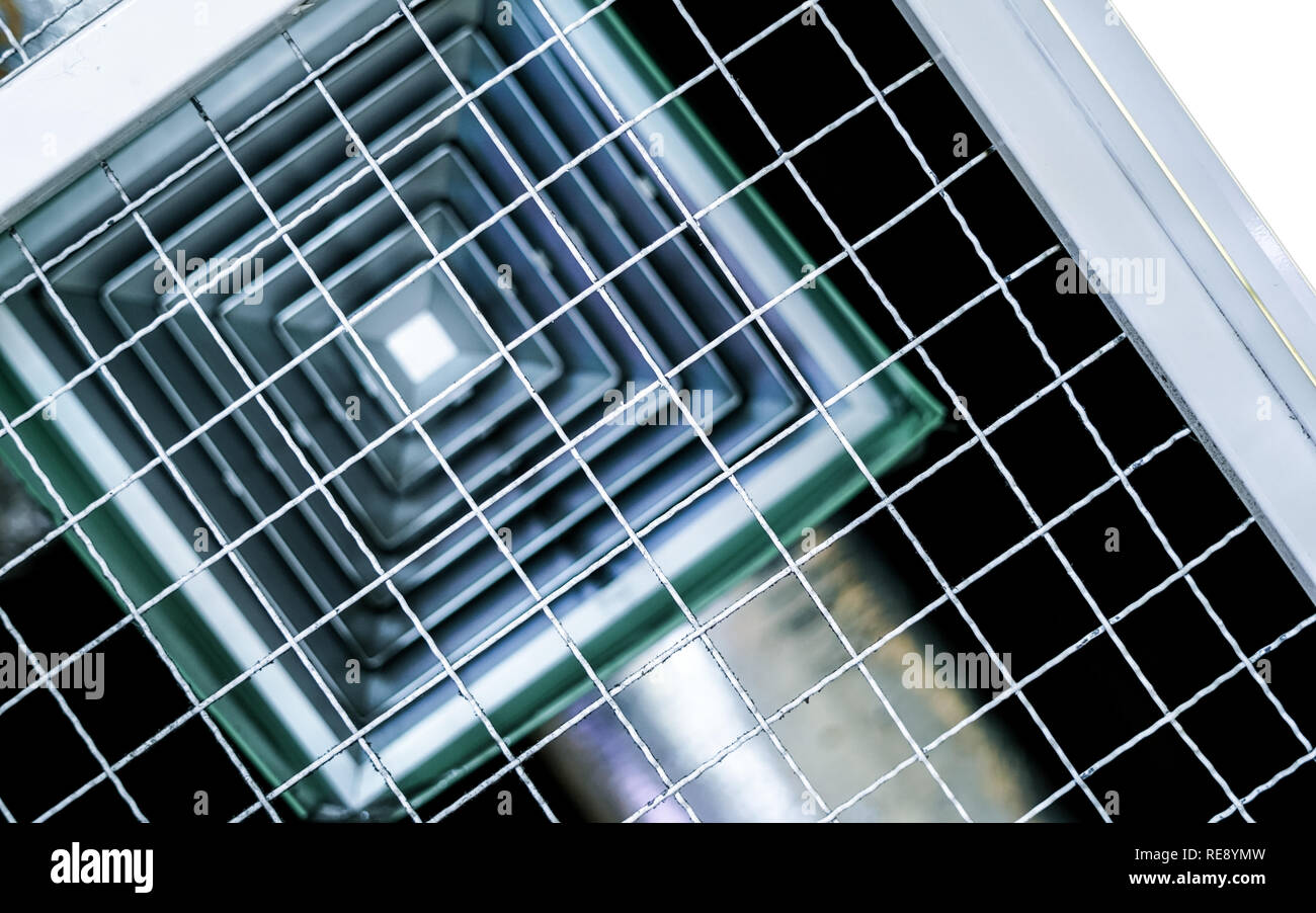 Building Interior Air Conditioner On The Ceiling With Wire Mesh
