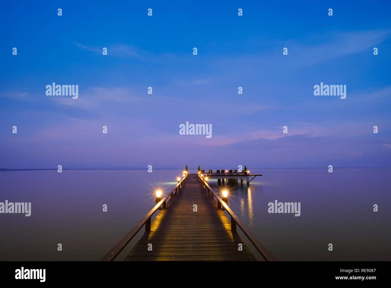 Beautiful jetty walkway on the sea in twilight time, Koh Chang, Trad province, Thailand. Stock Photo