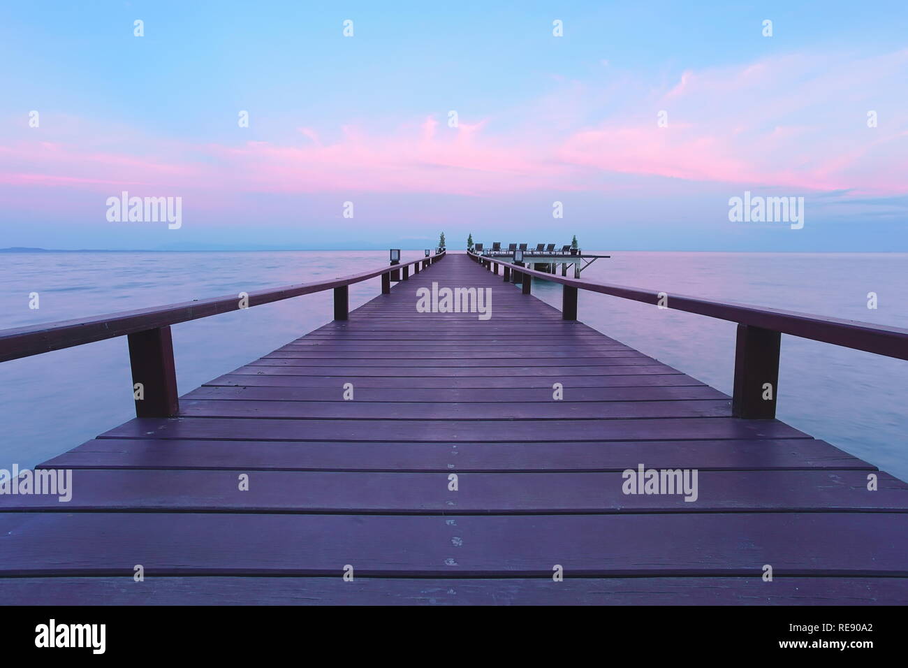 Beautiful jetty walkway on the sea in twilight time, Koh Chang, Trad province, Thailand. Stock Photo