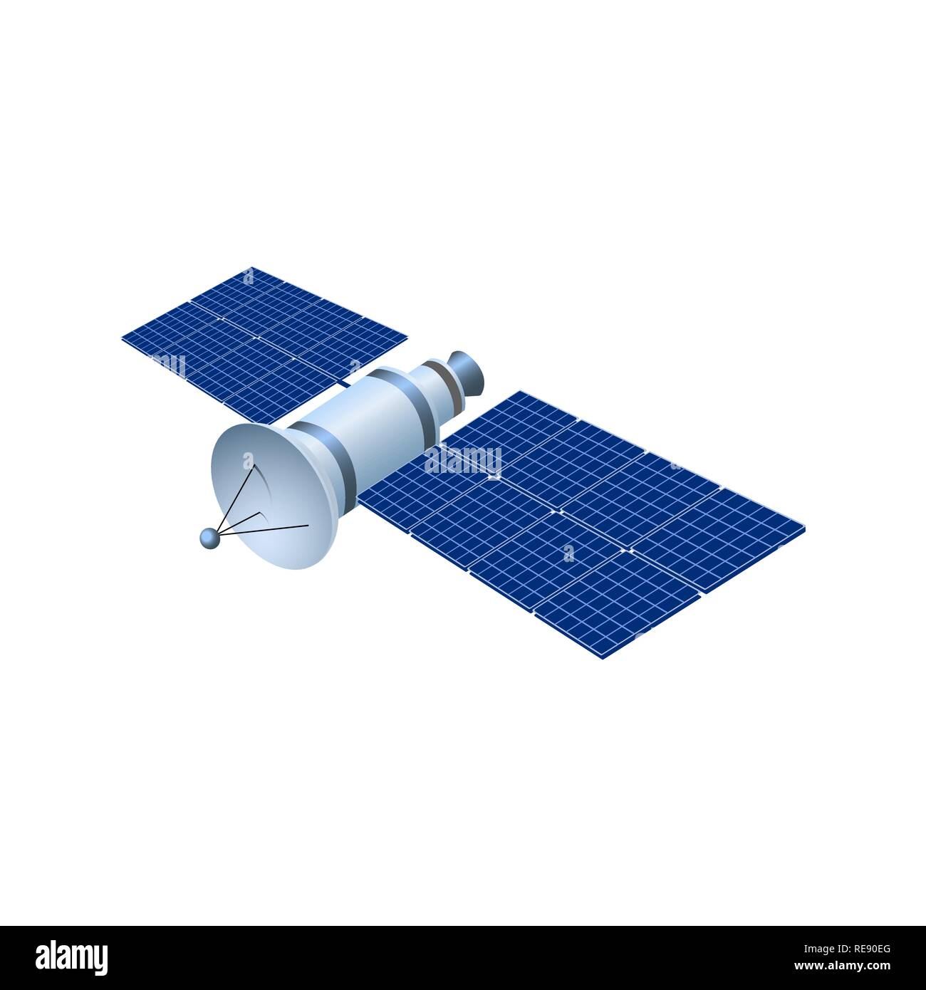 Realistic 3d satellite. Wireless satellite technology GPS. illustration Stock Vector