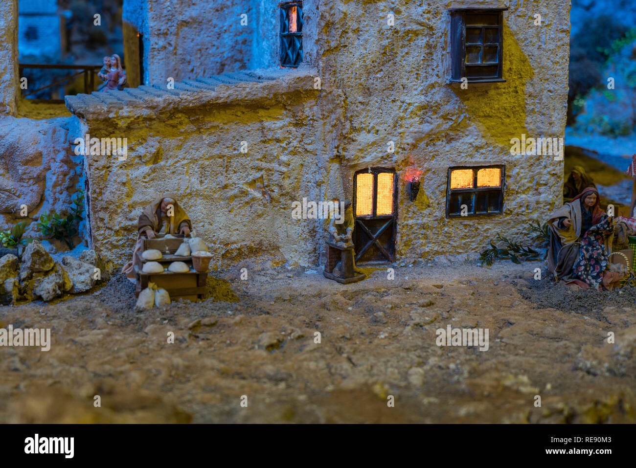 Cuenca, Ecuador - January 3, 2019 - Largest animated nativity scene in South America - women wash clothes Stock Photo