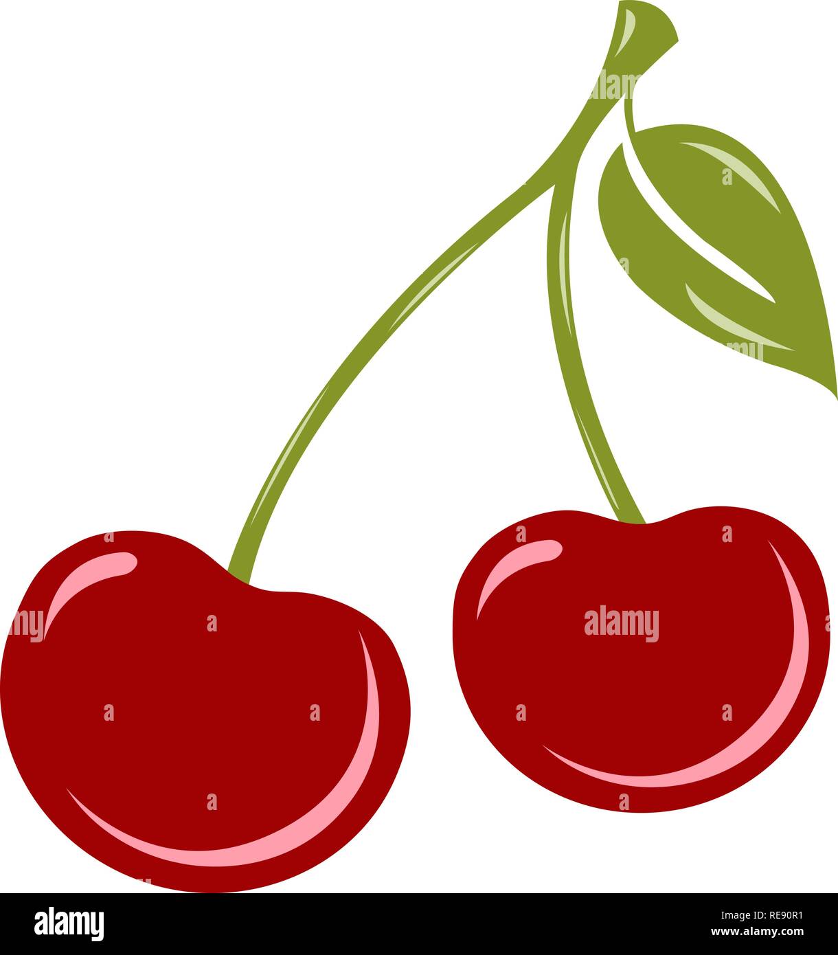 Red cherries vector icon in flat style, isolated on white background ...