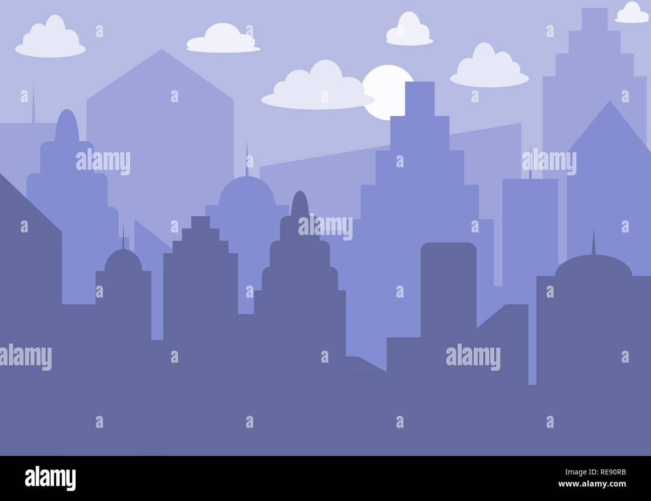 City skyline. Urban landscape. Blue city silhouette. Cityscape in flat style. Modern city landscape. Cityscape backgrounds. Vector illustration, EPS10 Stock Vector