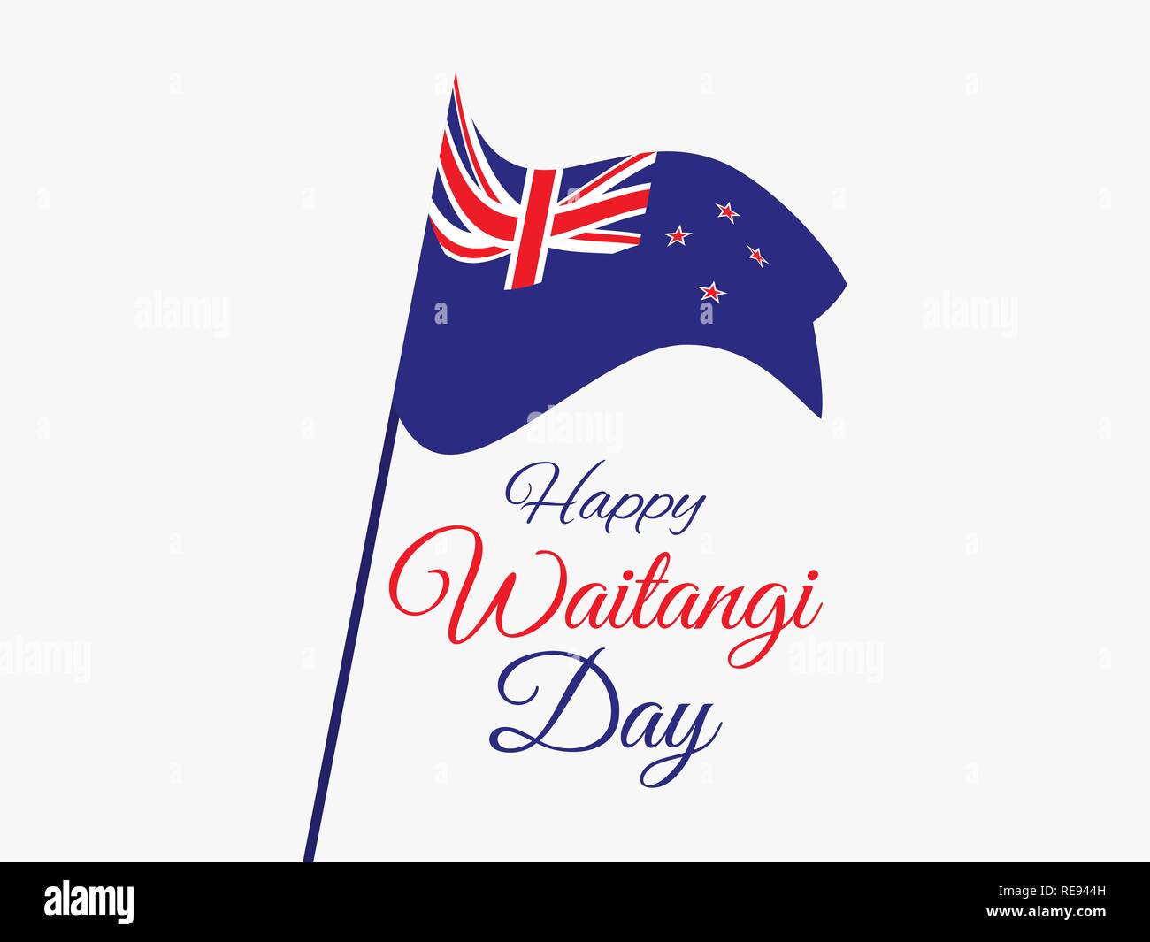 Waitangi Day, February 6. Greeting card with the flag of New Zealand
