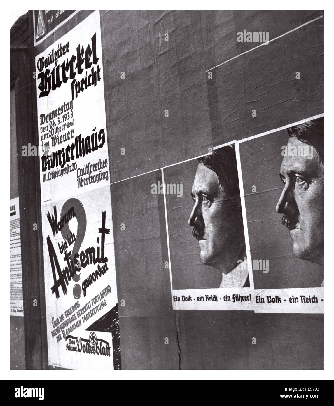 ‘Ein Folk Ein Reich Ein Führer’ Vienna Austria Right Wing Posters promoting Adolf Hitler and the Nazi NSDAP Party 1938 Stock Photo