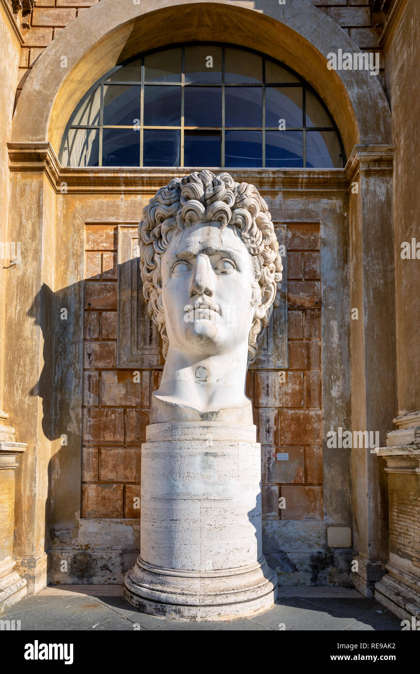 A big marble head statue of Julius Caesar in the Vatican Museum garden, Rome, Lazio, Italy Stock Photo