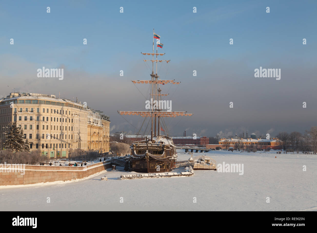 The Flying Dutchman and Neva River, St. Petersburg, Russia. Stock Photo