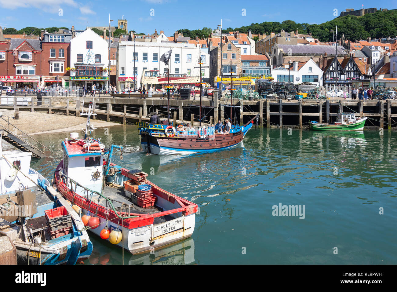 Hispaniola pirate ship in Scarborough Harbour, Scarborough, North Yorkshire, England, United Kingdom Stock Photo