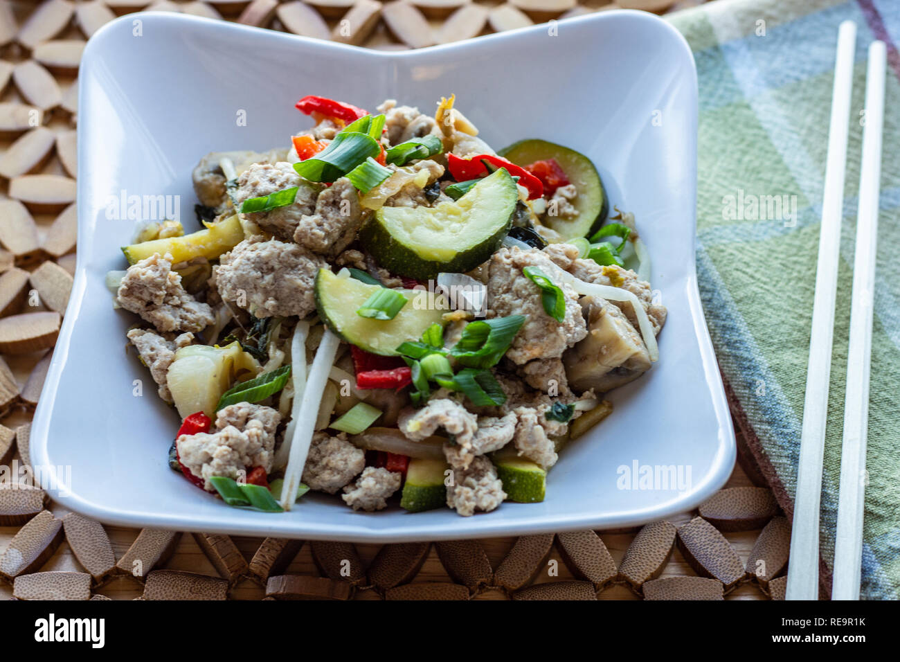 Keto friendly spicy pork stirfry Stock Photo Alamy