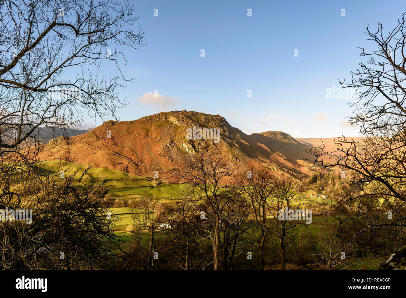 Helm Crag viewed from the ascent up Seat Sandal in January Stock Photo