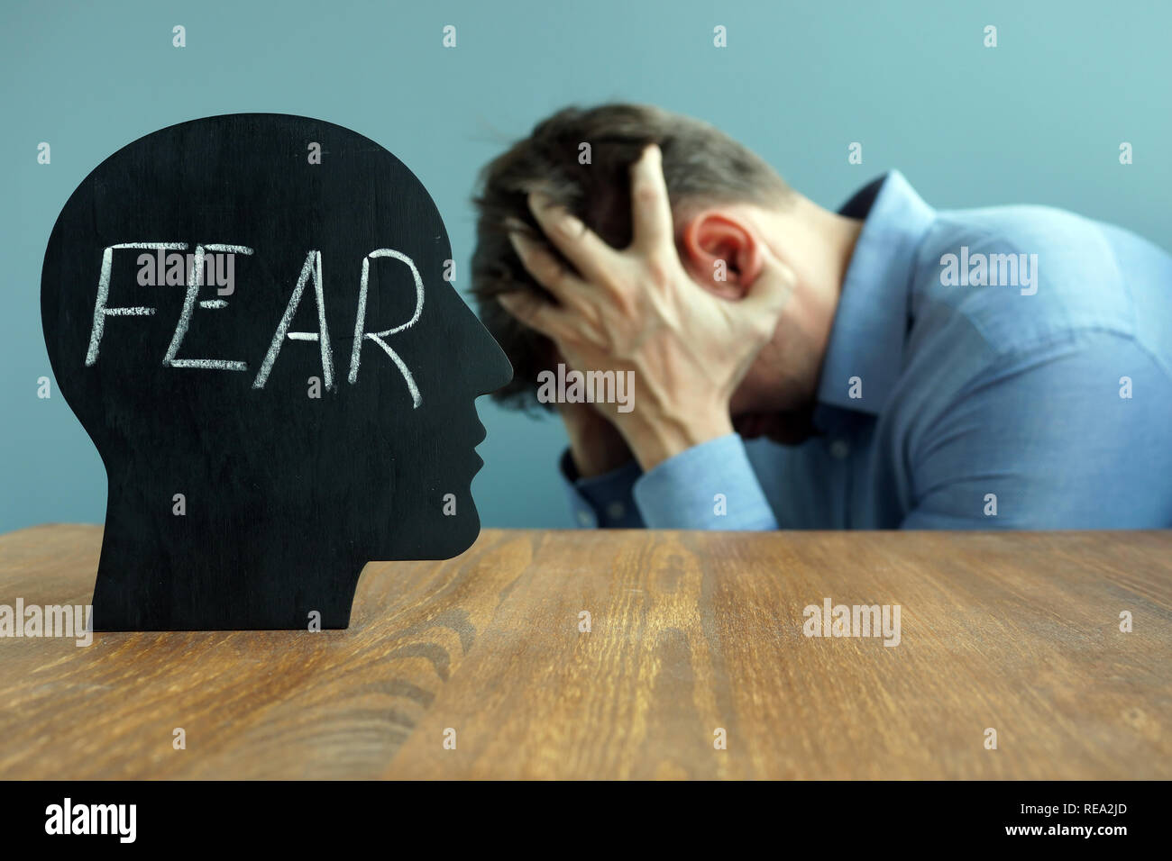 Head shape with word fear. Stress and mental problems. Stock Photo