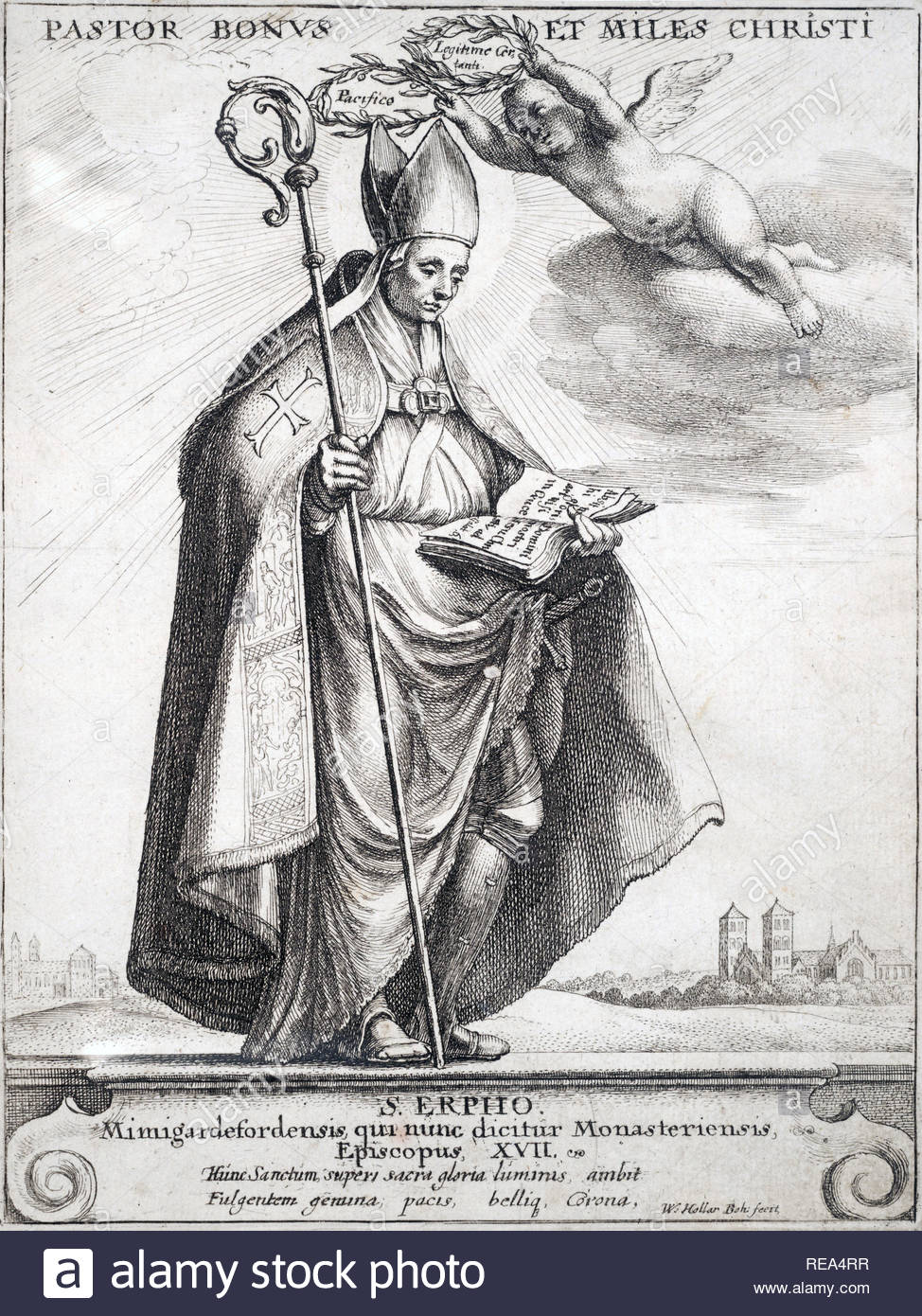 St Erpho, etching by Bohemian etcher Wenceslaus Hollar from 1649 Stock Photo