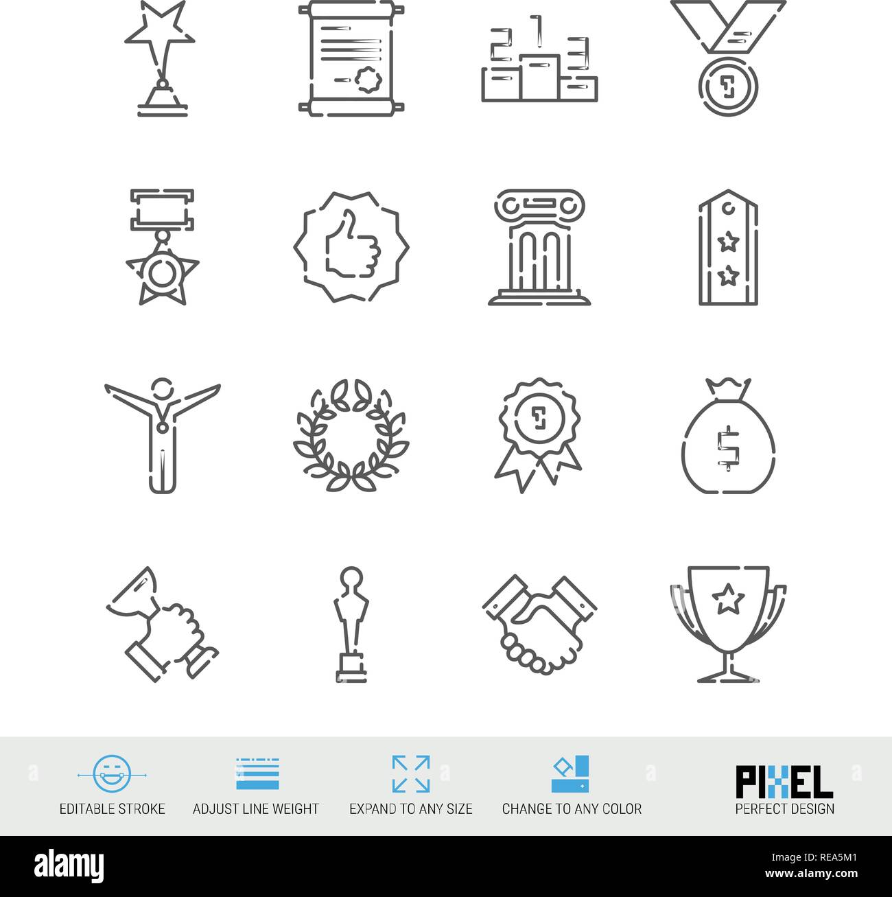 Vector Line Icon Set. Awards Related Linear Icons. Success, Achievment Symbols, Pictograms, Signs Stock Vector