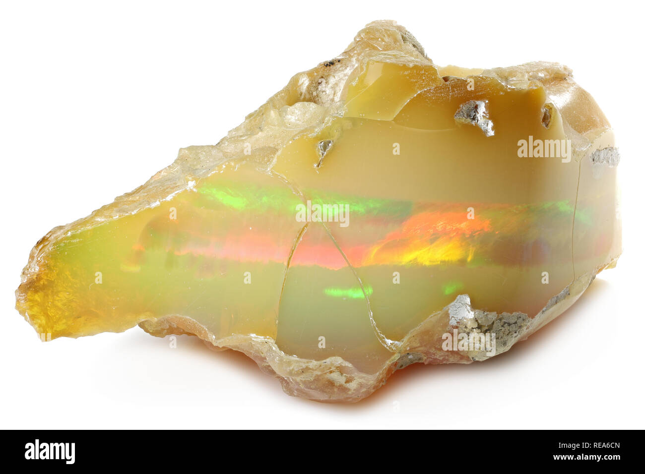 precious color flashing Ethiopian welo opal with rainbowlike fire isolated on white background Stock Photo
