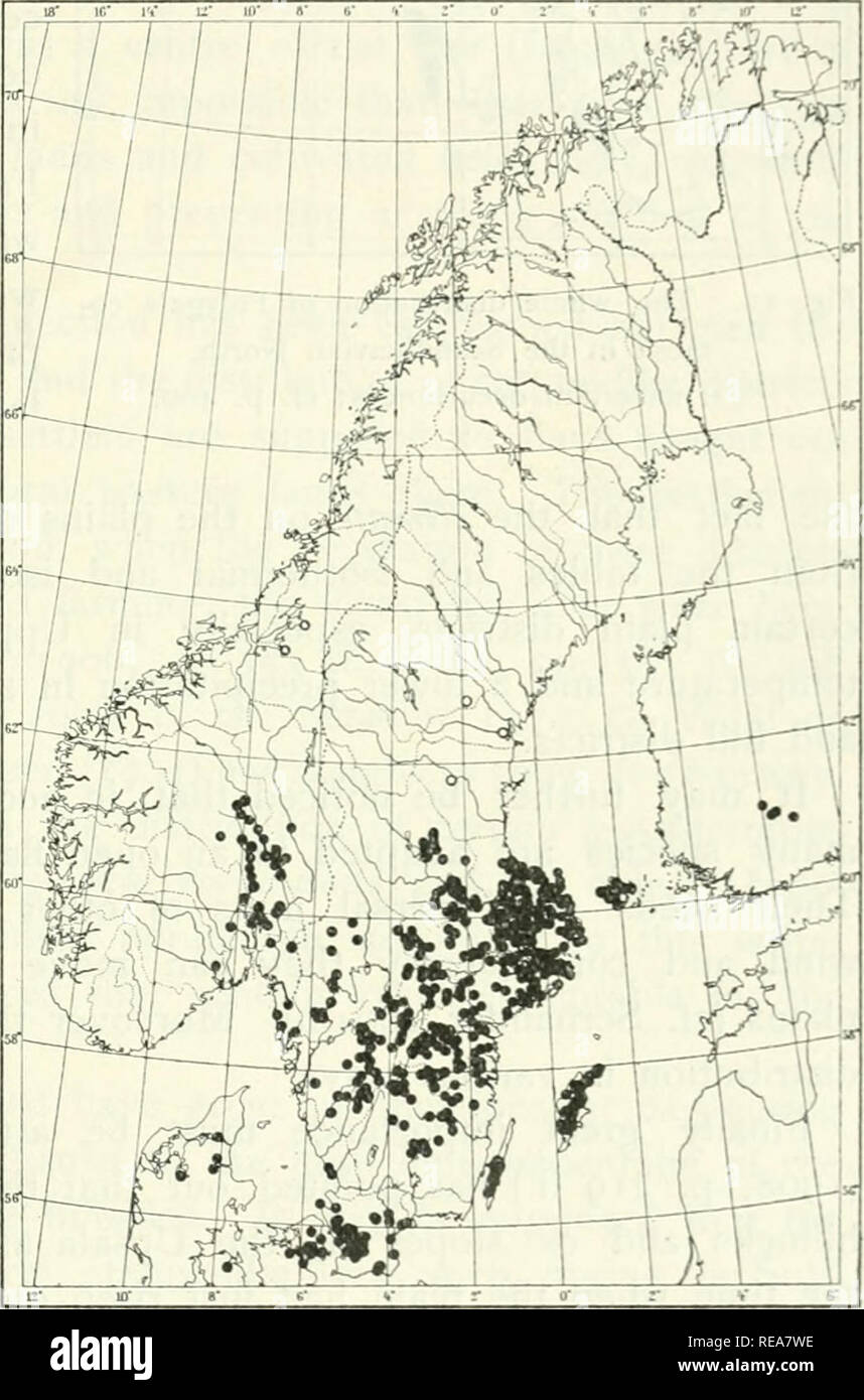 . The continental element in the flora of south Sweden. Botany -- Sweden. THE CONTINENTAL FLORA OF SOUTH SWEDEN 315 themos (p. 319), Seseli libanotis (p. 334), Trifolium montanum (p. 301), and Viola rupestris (p. 319), and the following for which no distribution maps have been drawn up: Centaurea jacea (it might be questioned whether it is spontaneous in other places than Skane, Falbygden and the Omberg district), Fragaria viridis (richly distributed on the Central Swedish plains, especially in L'ppland, Vaster- gotland and Ostergotland), Medicago falcata (universally distributed in Skane, sou Stock Photo