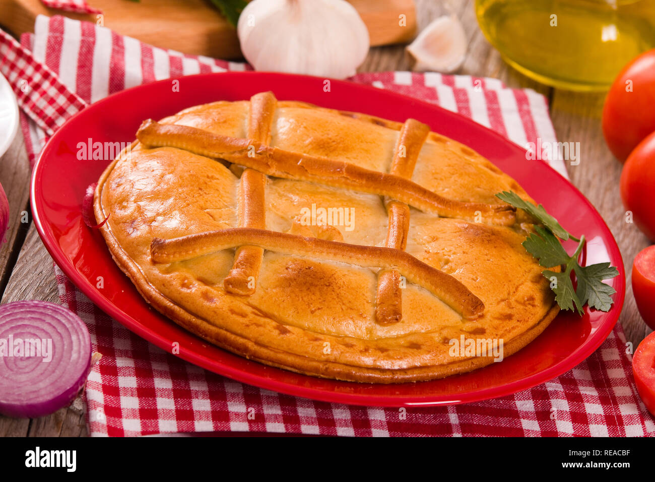 Spanish tuna pie Stock Photo Alamy