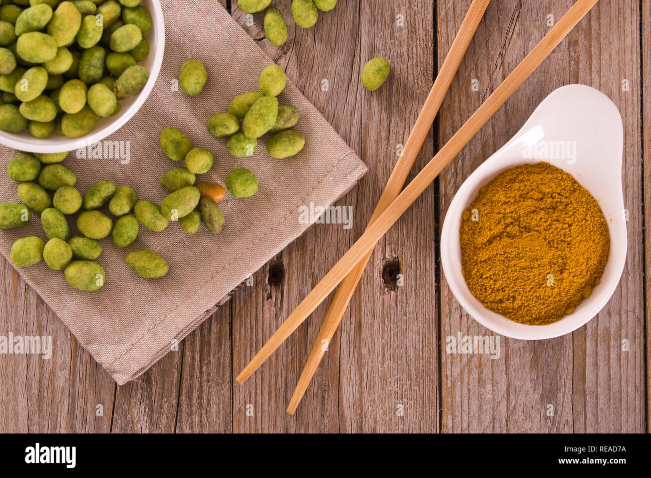 Wasabi coated peanuts Stock Photo Alamy