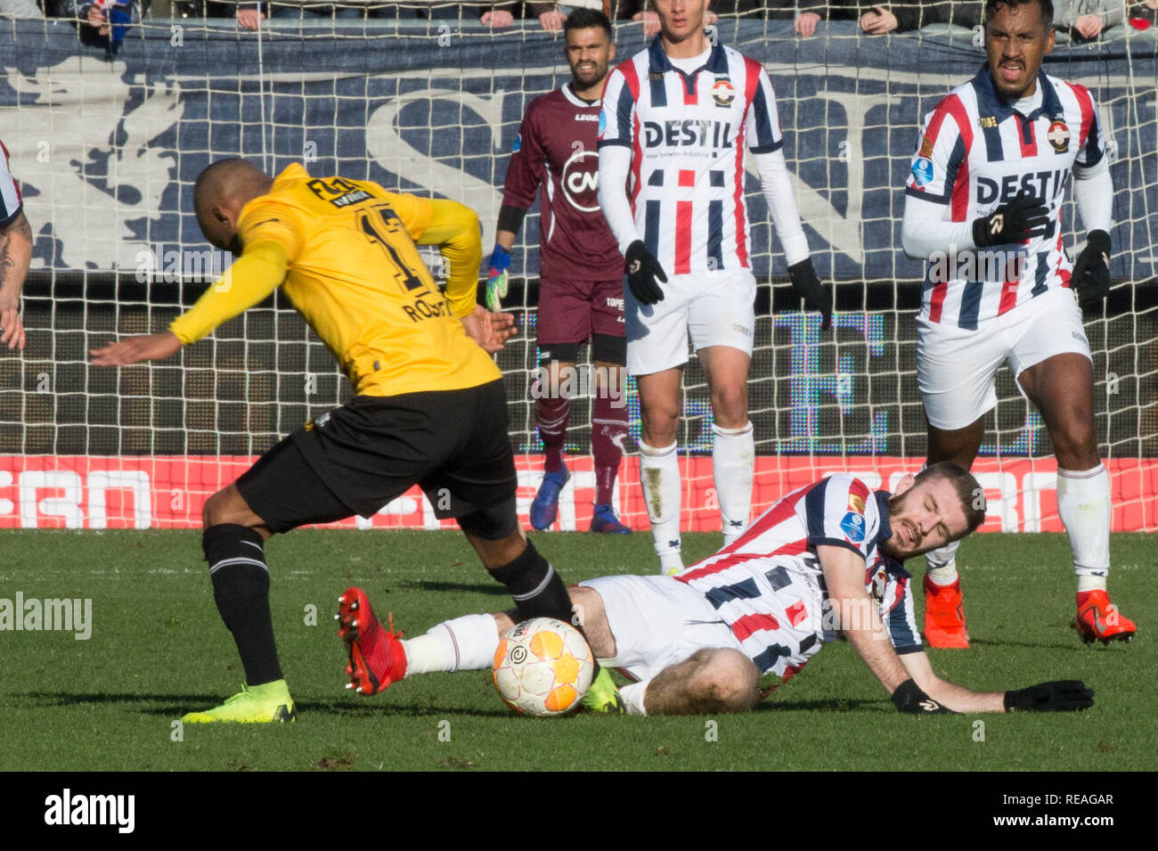 Tilburg Netherlands 20 january 2019 Soccer: Willem II v NAC Breda   Eredivisie 2018-2019  L-R  Mikhail Rosheuvel (NAC Breda) - Daniel Crowley (Willem II) Stock Photo