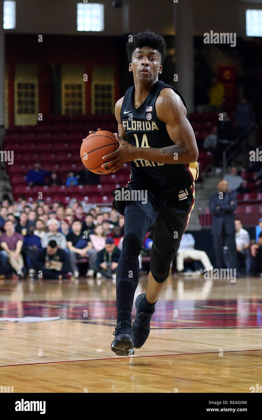 Conte Forum 20th Jan 2019 Ma Usa Florida State Seminoles Guard Terance Mann 14 With The Ball During The Ncaa Basketball Game Between Florida State Seminoles And Boston College Eagles At Conte