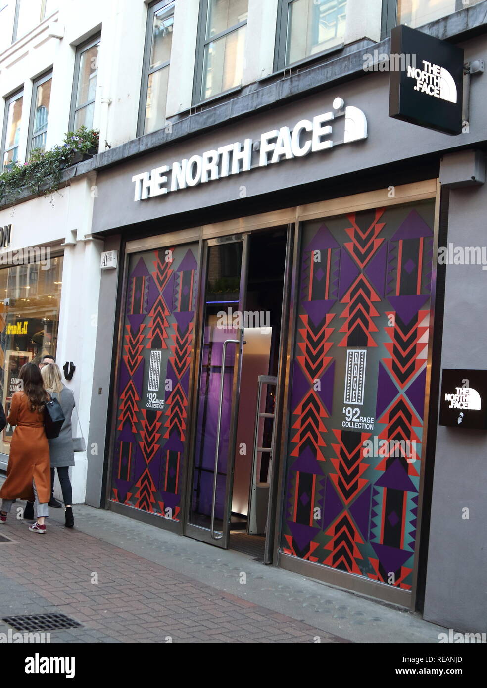 The North Face brand logo seen in Carnaby Street in London, UK Stock ...