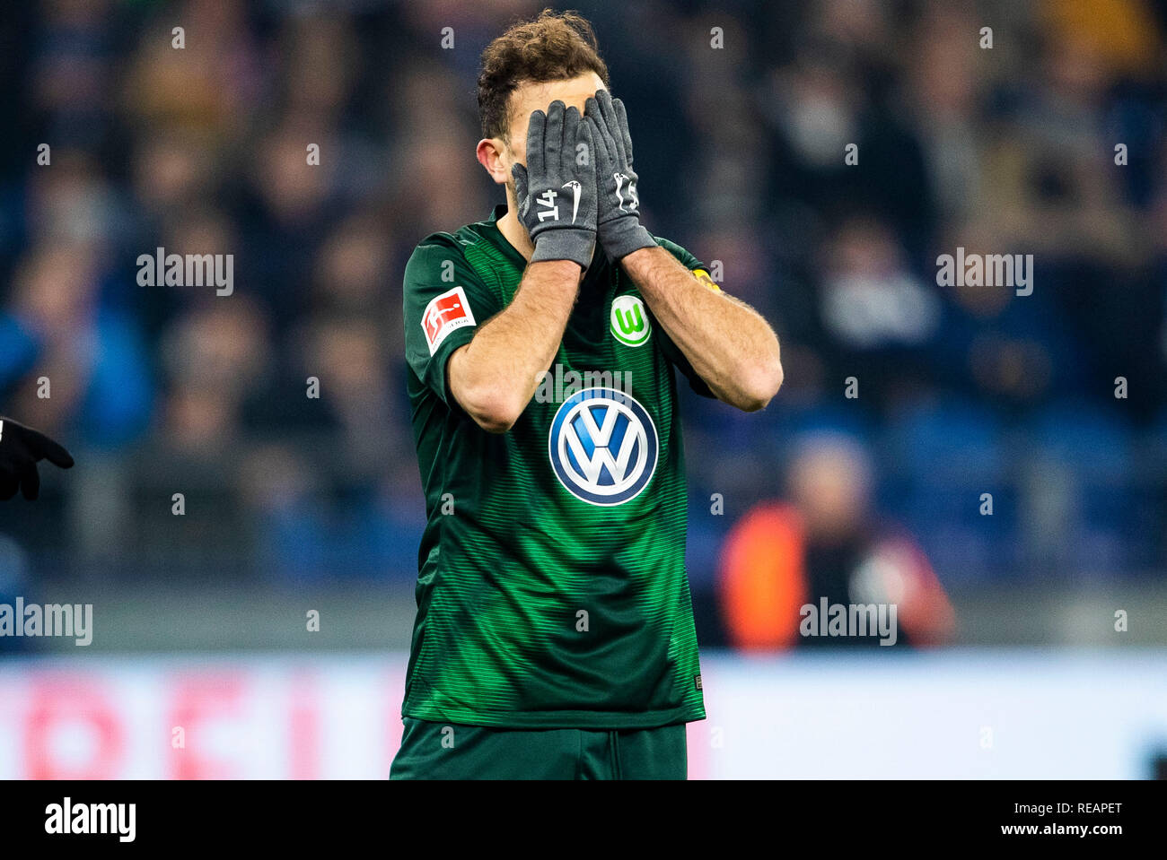 Gelsenkirchen, Germany 20.January 2019: 1. BL - 18/19 - FC Schalke 04 vs.  VfL Wolfsburg Admir Mehmedi (VFL Wolfsburg) action. Single picture.  dissatisfied / disappointed / disappointed / dejected / frustratedriert,  gesture /