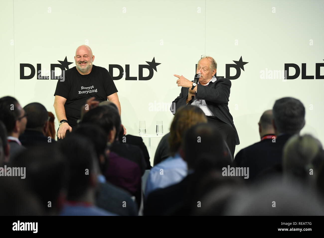 Werner Vogels (Amazon) and Yossi Vardi (DLD) during a panel at the DLD