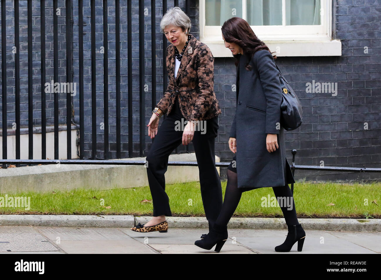 Downing Street. London, UK 21 Jan 2019 - British Prime Minister Theresa May welcomes the New Zealand Prime Minister Jacinda Ardern in Downing Street.   Credit: Dinendra Haria/Alamy Live News Stock Photo