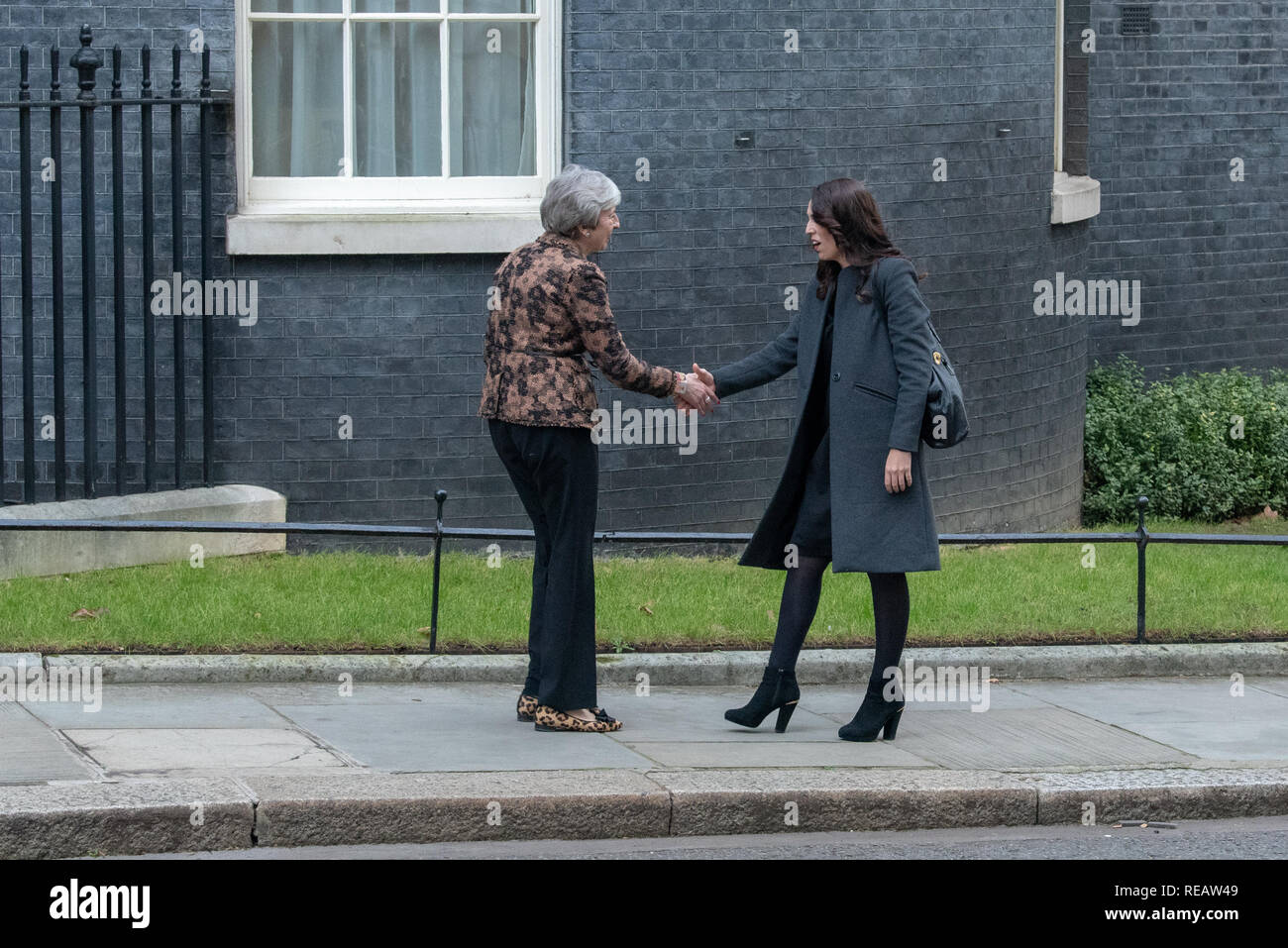 London, United Kingdom. 21 January 2019. Theresa May greets New Zealand prime minister Jacinda Ardern at 10 Downing Street. Credit: Peter Manning/Alamy Live News Stock Photo
