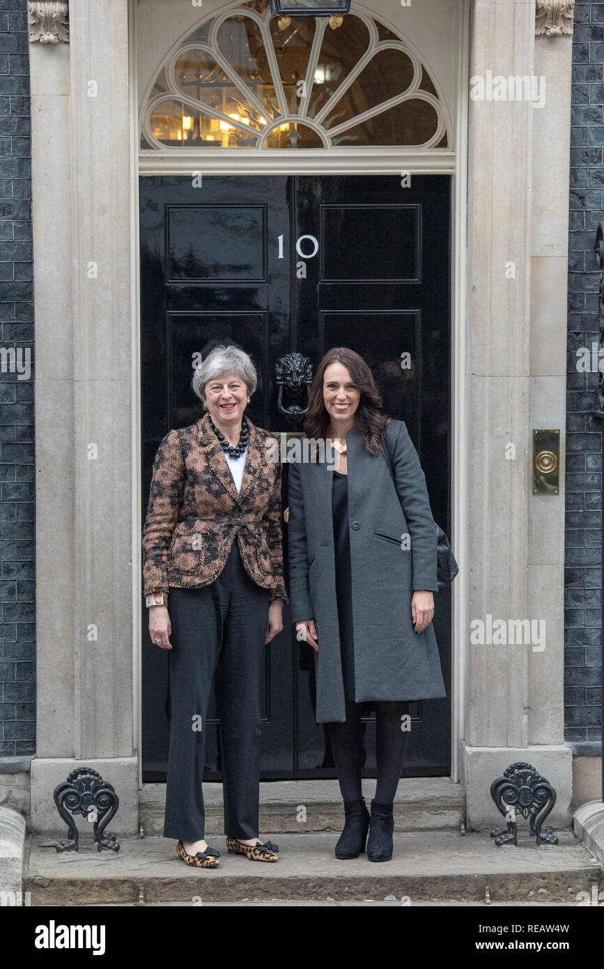 London, United Kingdom. 21 January 2019. Theresa May greets New Zealand prime minister Jacinda Ardern at 10 Downing Street. Credit: Peter Manning/Alamy Live News Stock Photo