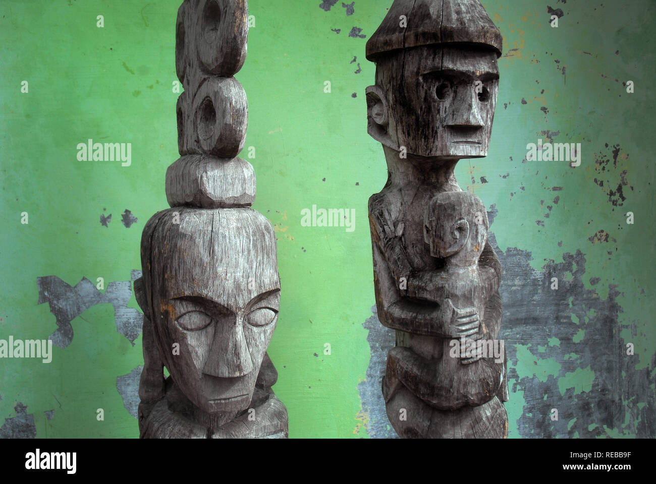 Head carved out of wood, Ubud, Bali, Indonesia Stock Photo Alamy