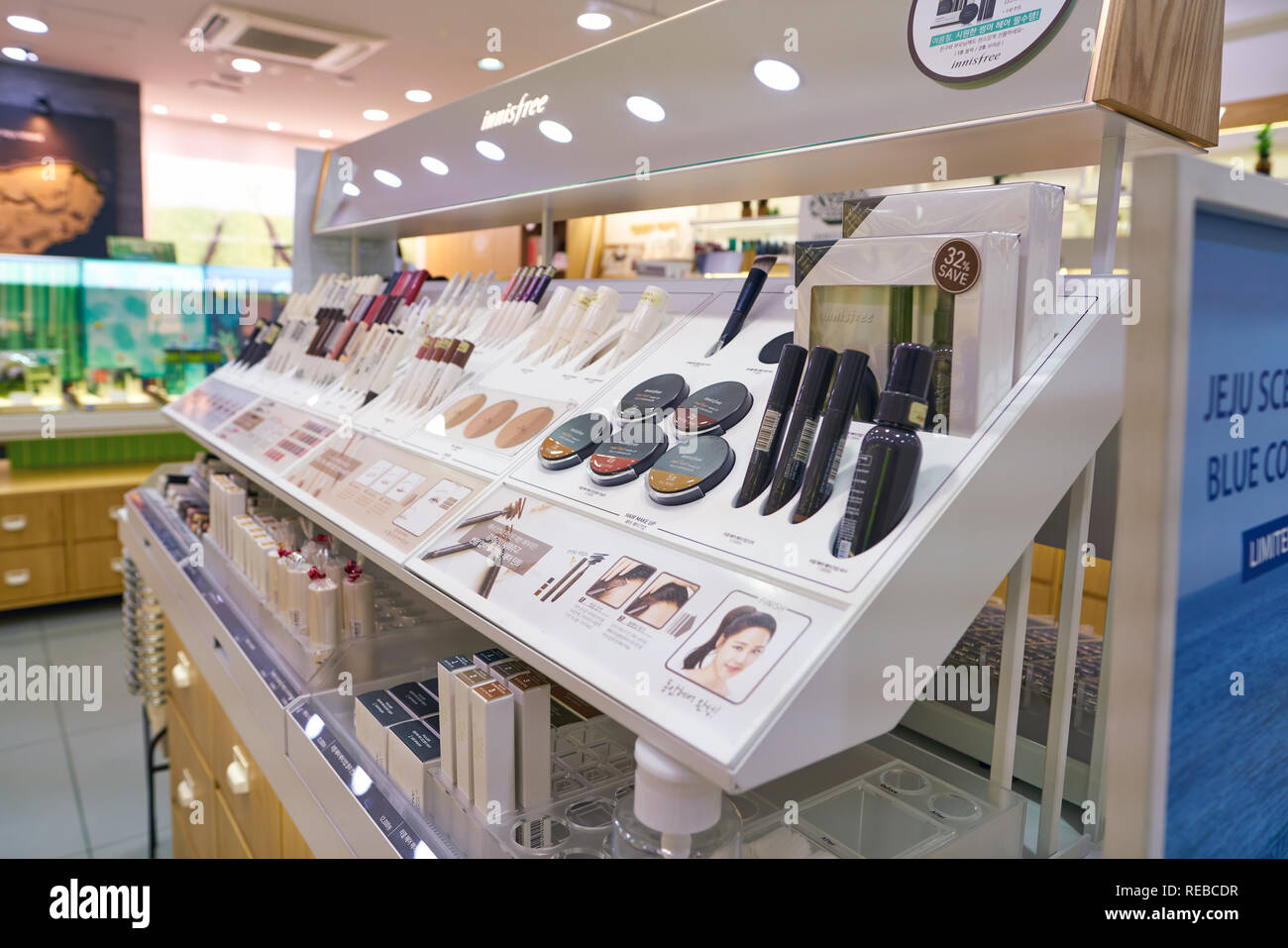 SEOUL, SOUTH KOREA - CIRCA MAY, 2017: inside Innisfree shop in Seoul ...