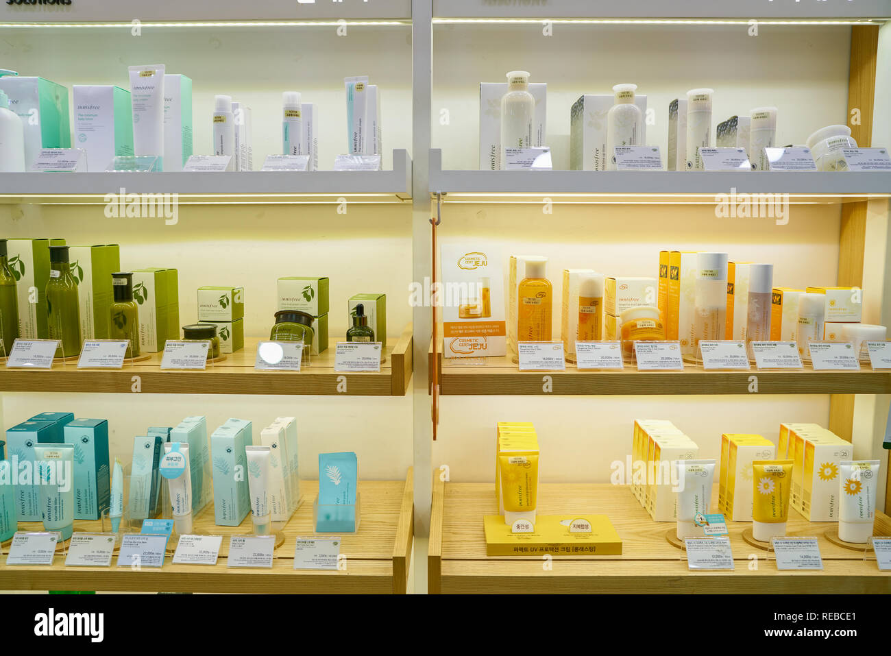 SEOUL, SOUTH KOREA CIRCA MAY, 2017 goods on display at Innisfree