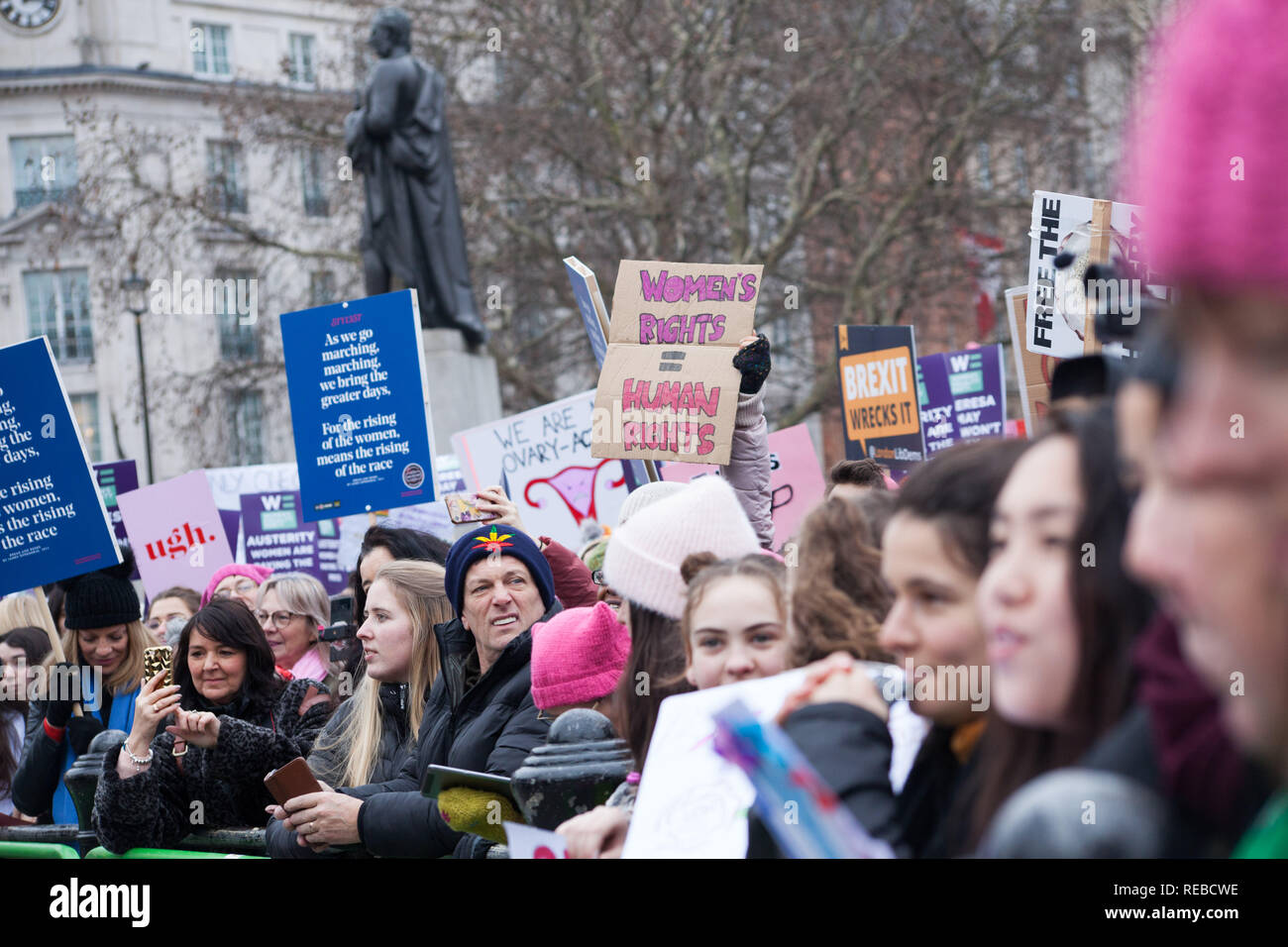 London, UK. 19th January, 2019. Thousands of women attend the Bread & Roses Rally Against Austerity in Trafalgar Square organised by Women's March. Stock Photo