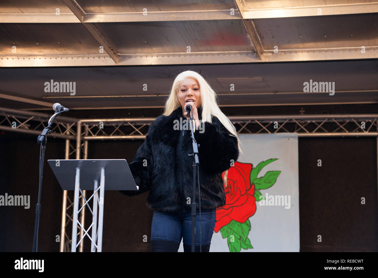 London, UK. 19th January, 2019. Thousands of women attend the Bread & Roses Rally Against Austerity in Trafalgar Square organised by Women's March. Stock Photo