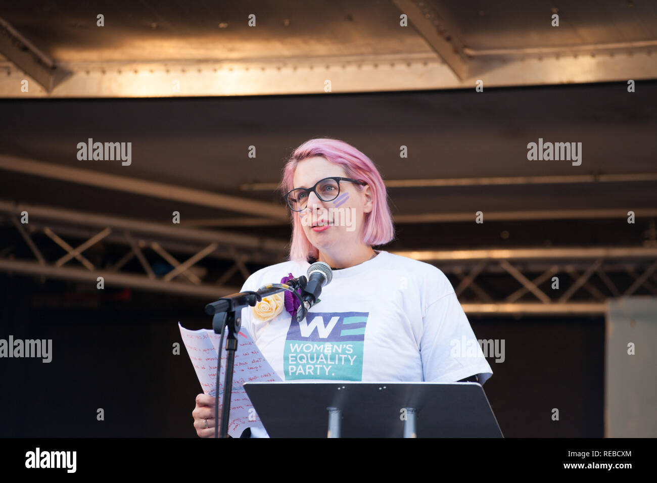 London, UK. 19th January, 2019. Thousands of women attend the Bread & Roses Rally Against Austerity in Trafalgar Square organised by Women's March. Stock Photo