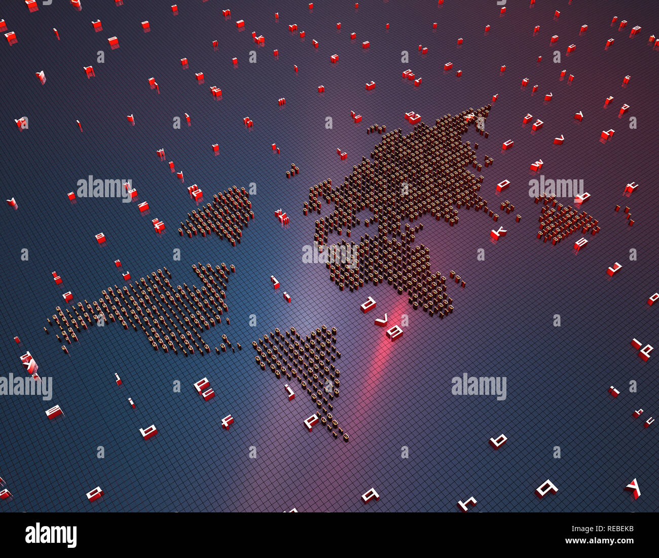 Network financial technology, a world map composed of binary symbols, representing the global Internet finance technology Stock Photo