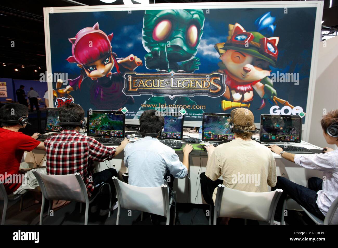 League of Legends, an international video game competition on the Entertainment Area of the Gamescom, the world's largest fair Stock Photo