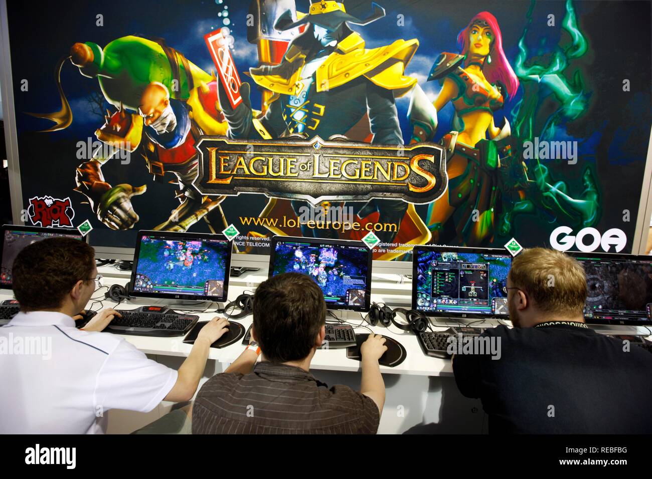 League of Legends, an international video game competition on the Entertainment Area of the Gamescom, the world's largest fair Stock Photo