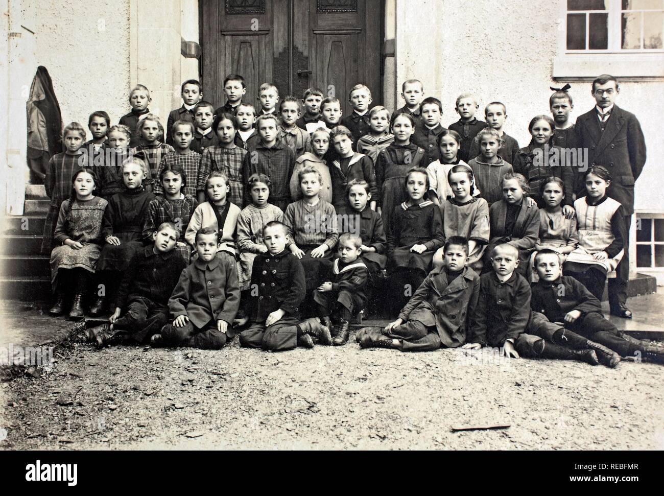 Historical photo, primary school class, 1902, Upper Bavaria, Germany Stock Photo