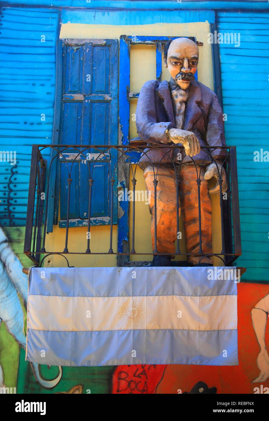 Decorative figure in a window in El Caminito, La Boca district, Buenos Aires, Argentina Stock Photo