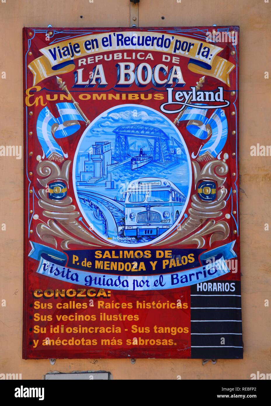 Historic advertising sign in Calle Necochea in El Caminito, La Boca district, Buenos Aires, Argentina Stock Photo