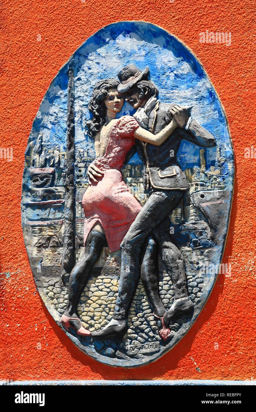 Historic advertising sign of a tango bar in Calle Necochea in El Caminito, La Boca, Buenos Aires, Argentina Stock Photo