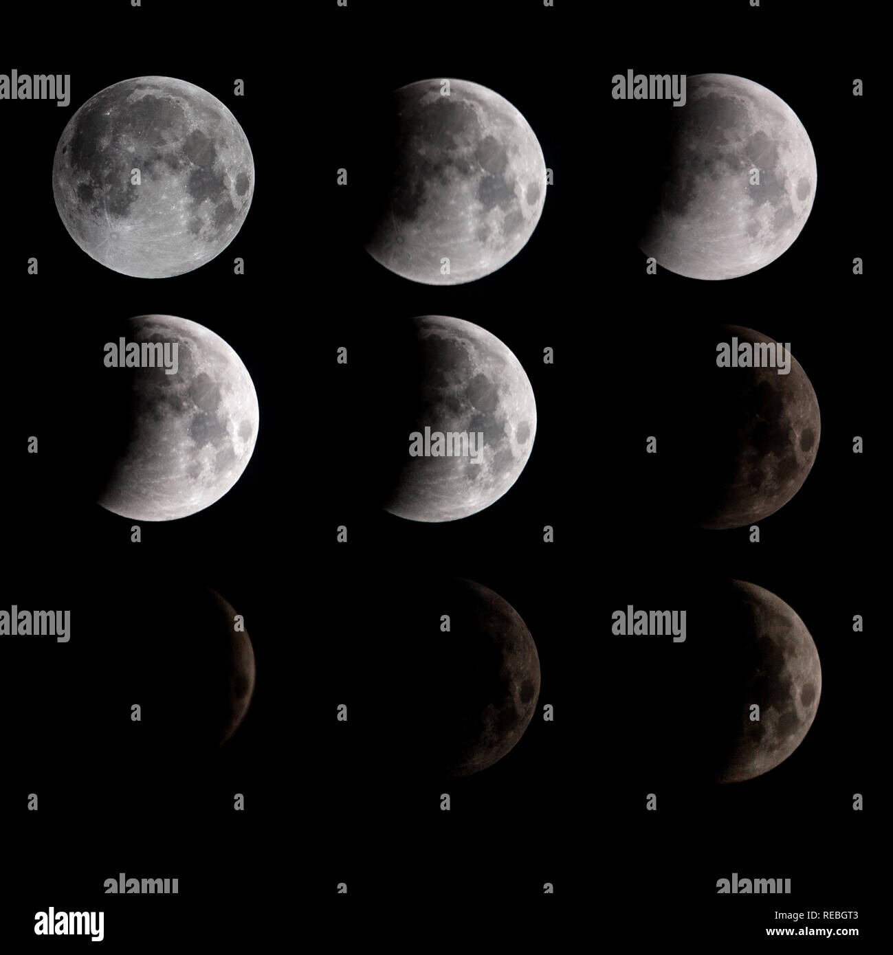Phases of Blood Moon Transition Stock Photo