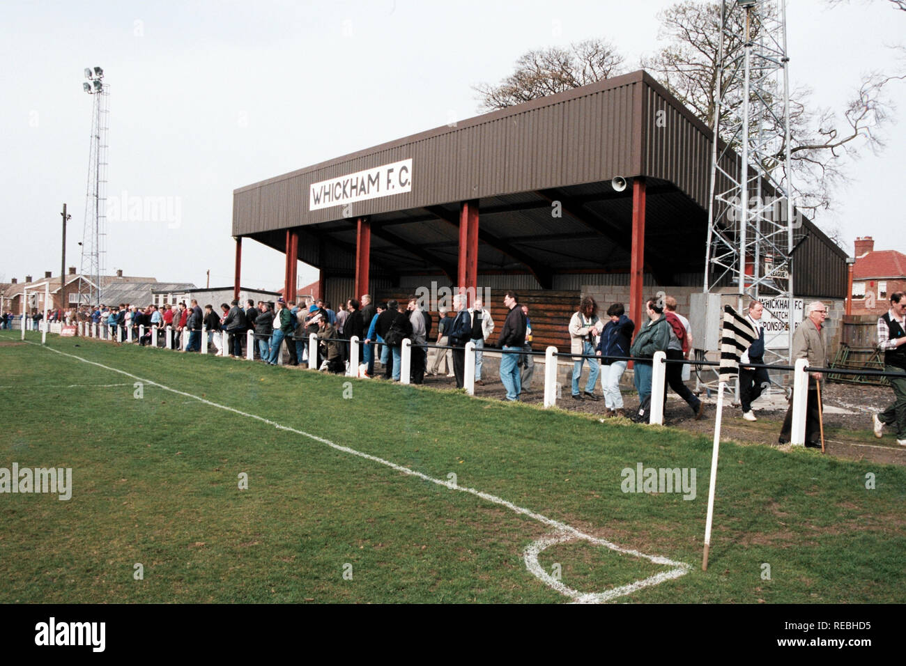The main stand at Whickham FC, Glebe Road, Whickham, Newcastle-upon-Tyne, pictured on 14th April 1995 Stock Photo