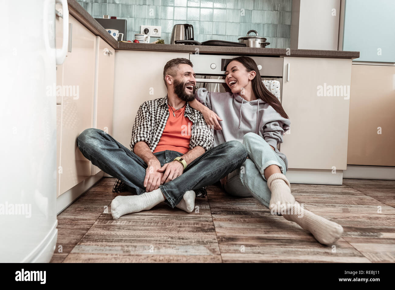 Just married couple feeling extremely happy spending day together Stock Photo