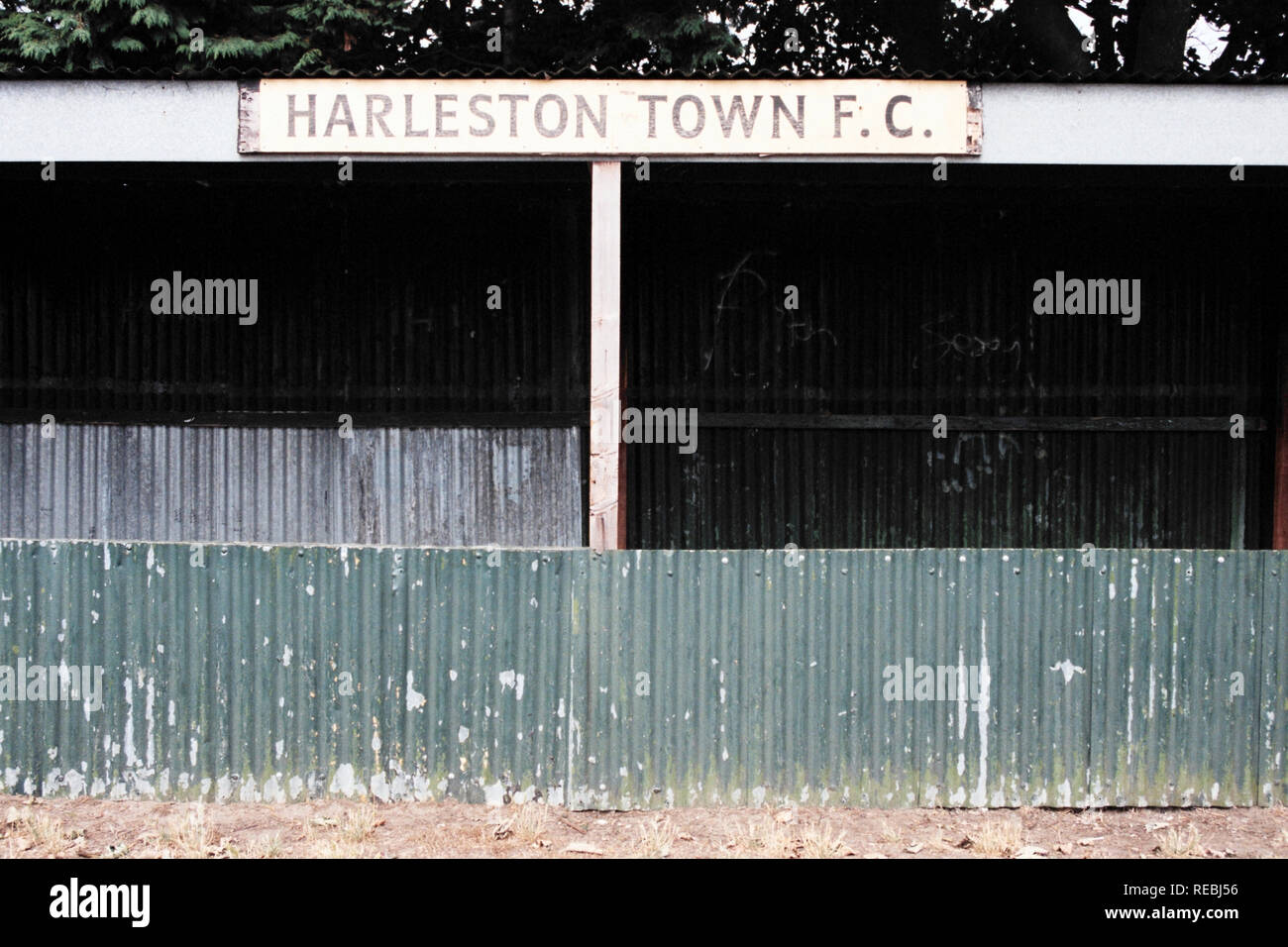 The main stand at Harleston Town FC Football Ground, Wilderness Lane, Harleston, Norfolk, pictured on 29th August 1995 Stock Photo