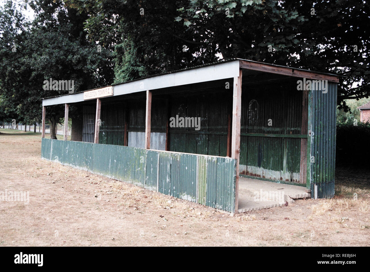 The main stand at Harleston Town FC Football Ground, Wilderness Lane, Harleston, Norfolk, pictured on 29th August 1995 Stock Photo
