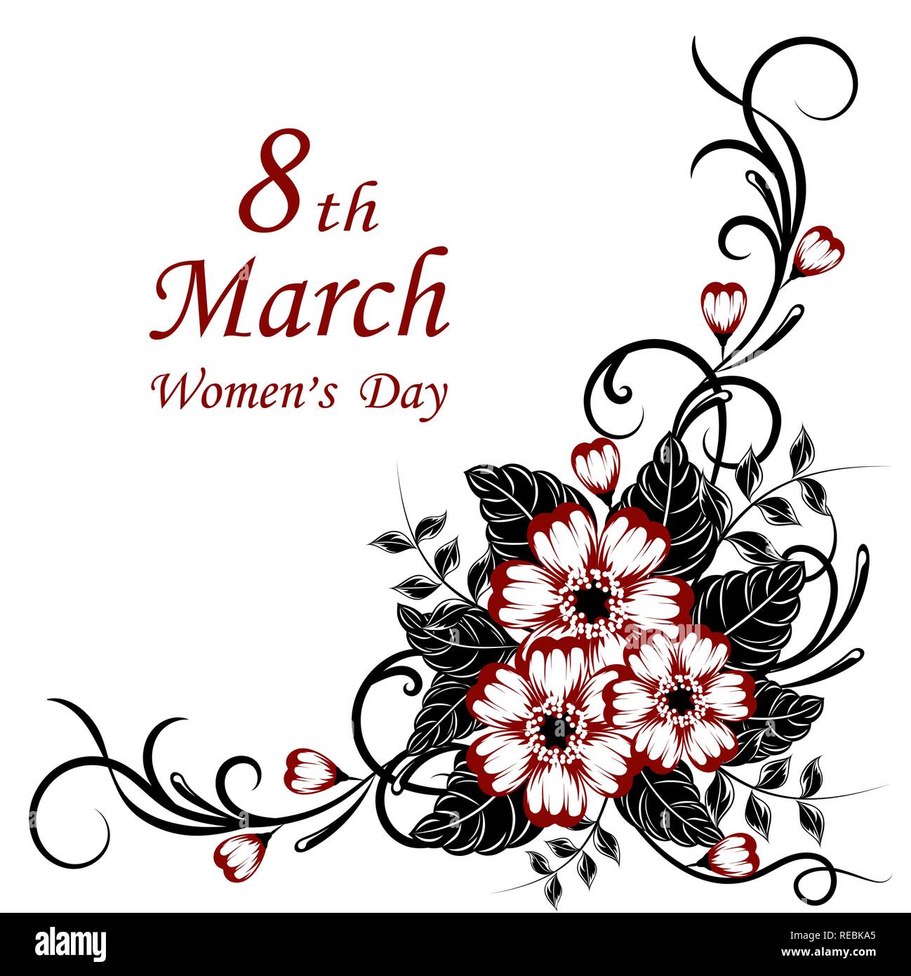 Womens day greeting card with beautiful flowers on white background ...